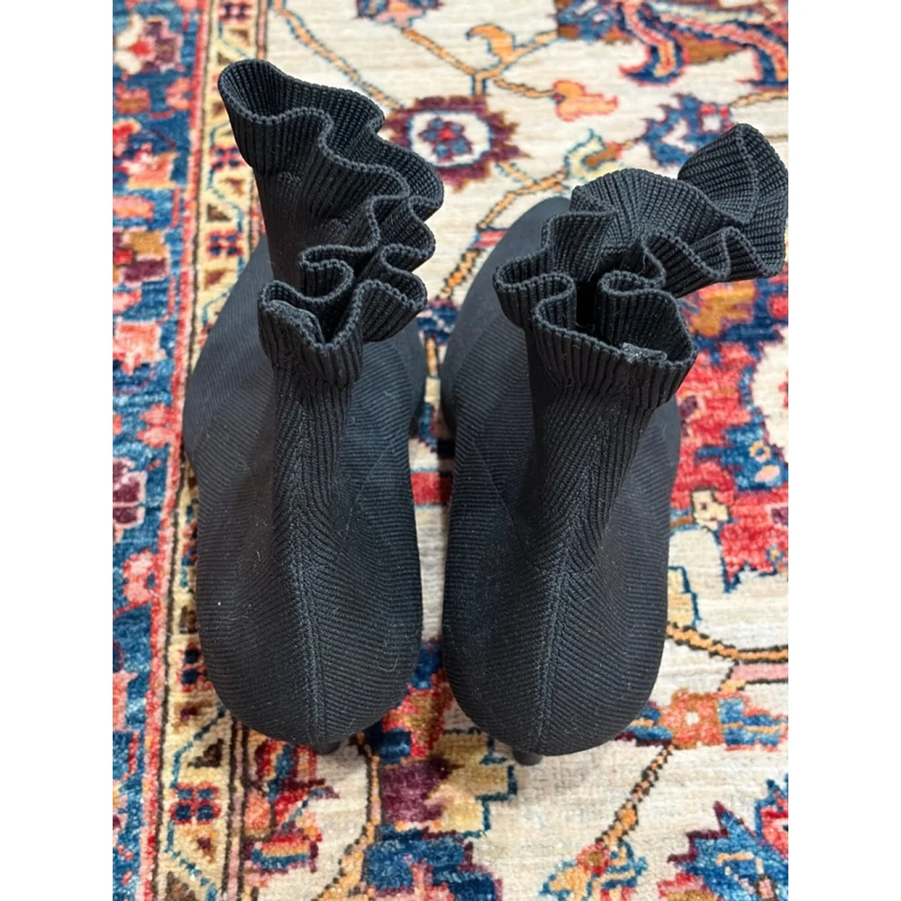 Loeffler Randall Black Sock Ankle Boots Knit Pointed Toe Kitten Heel Womens 9.5